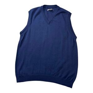 Nordstrom Mens Sleeveless V-Neck Sweater Vest Large Navy Blue Wool & Cashmere
